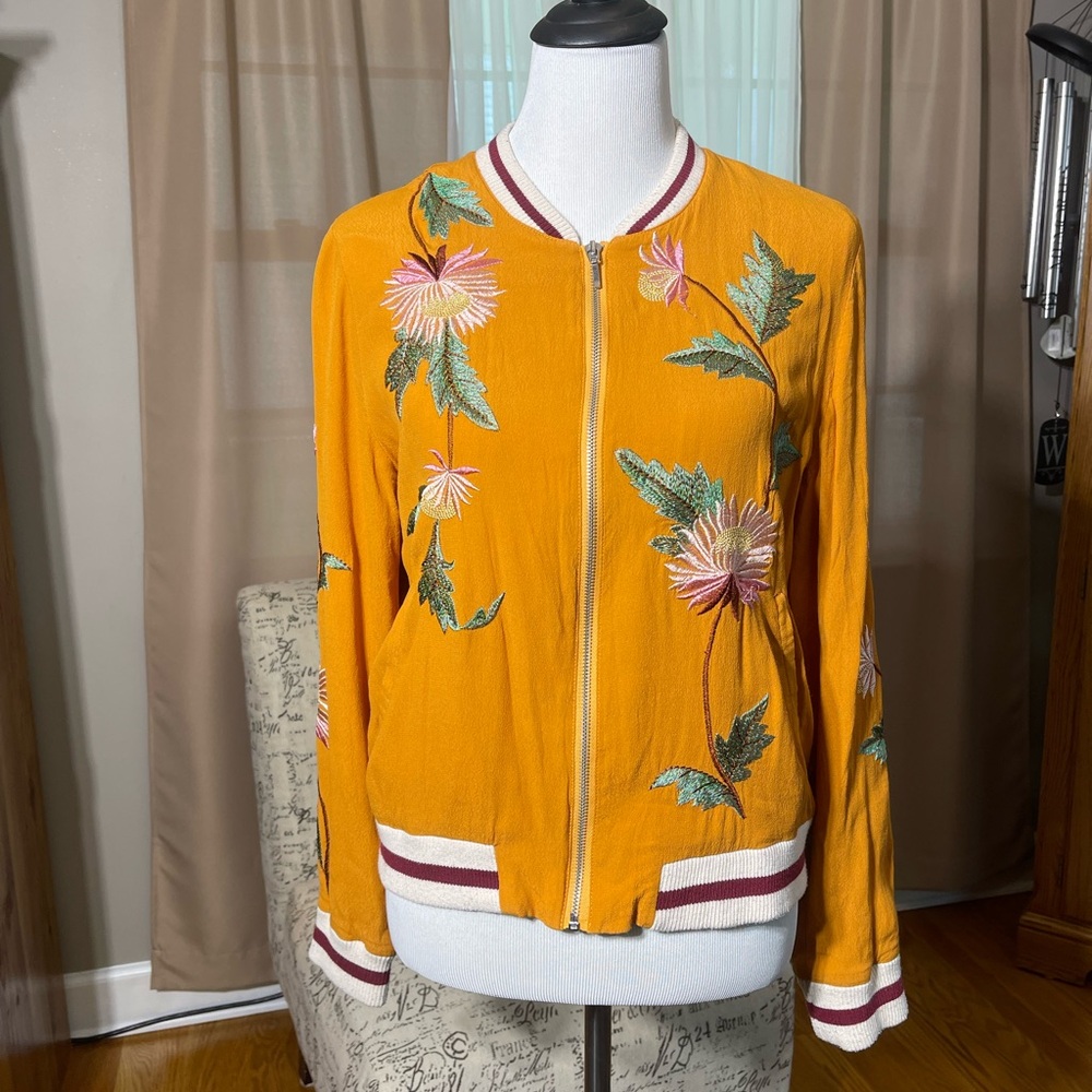 Anthropologie Elevenses Small  Embroidered Solstice Bomber